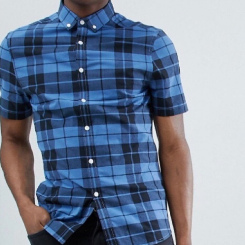 ASOS Skinny Plaid Check Button-Down Shirt (NWT)